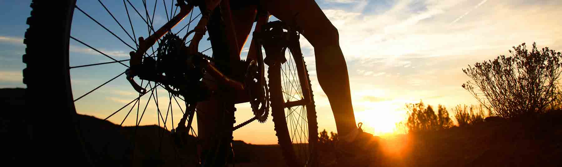 rider and bicycle at sunset