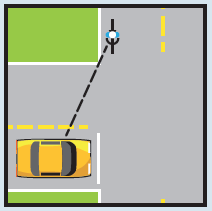 Graphic showing bicycle approaching vehicle at intersection or driveway.